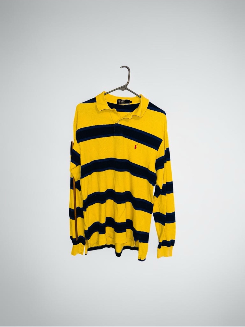 Ralph Lauren Yellow and Navy Striped Long-Sleeve Rugby Shirt